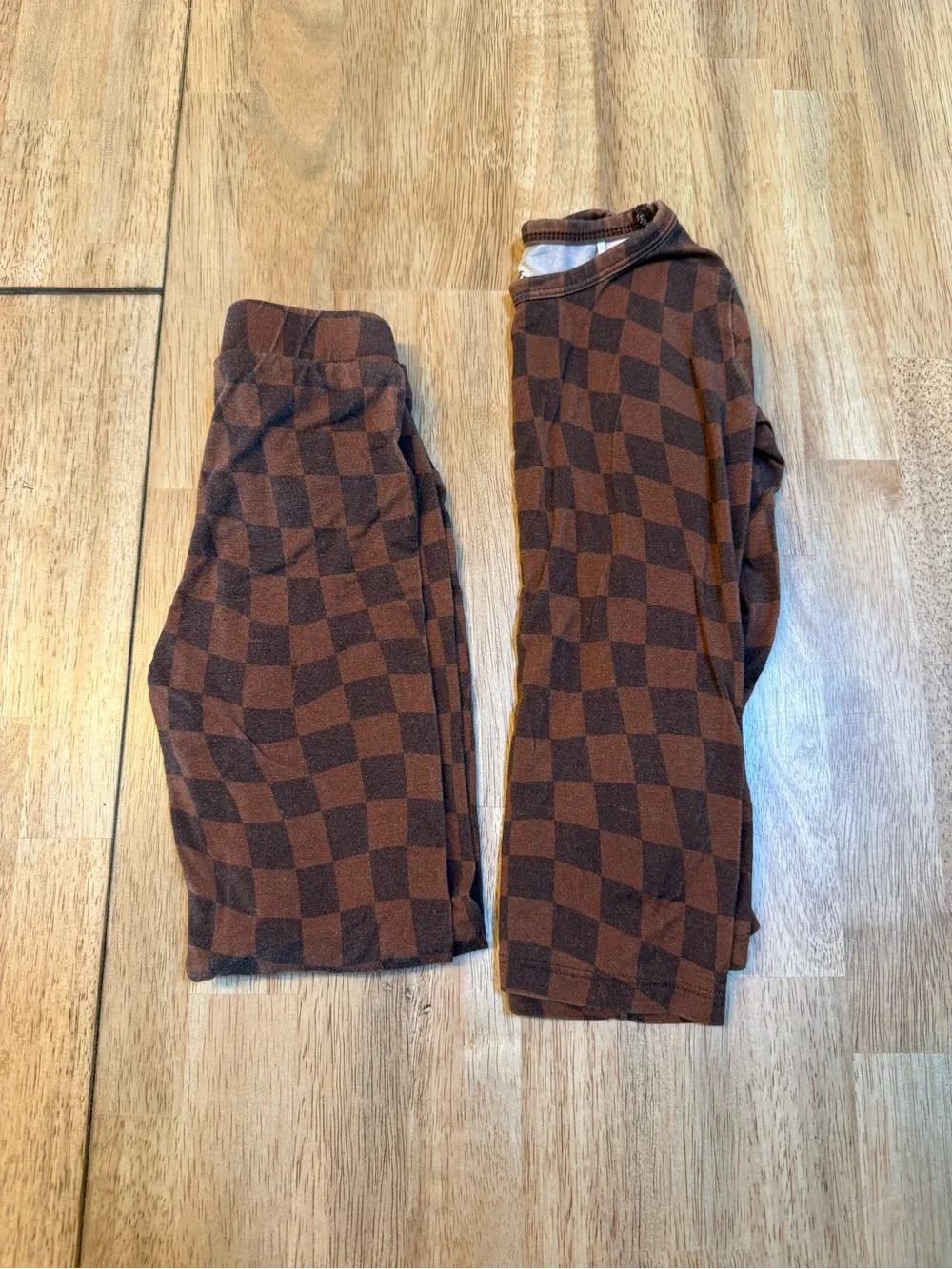 Kids Checkerboard Pajama Set in Brown - Cozy Sleepwear